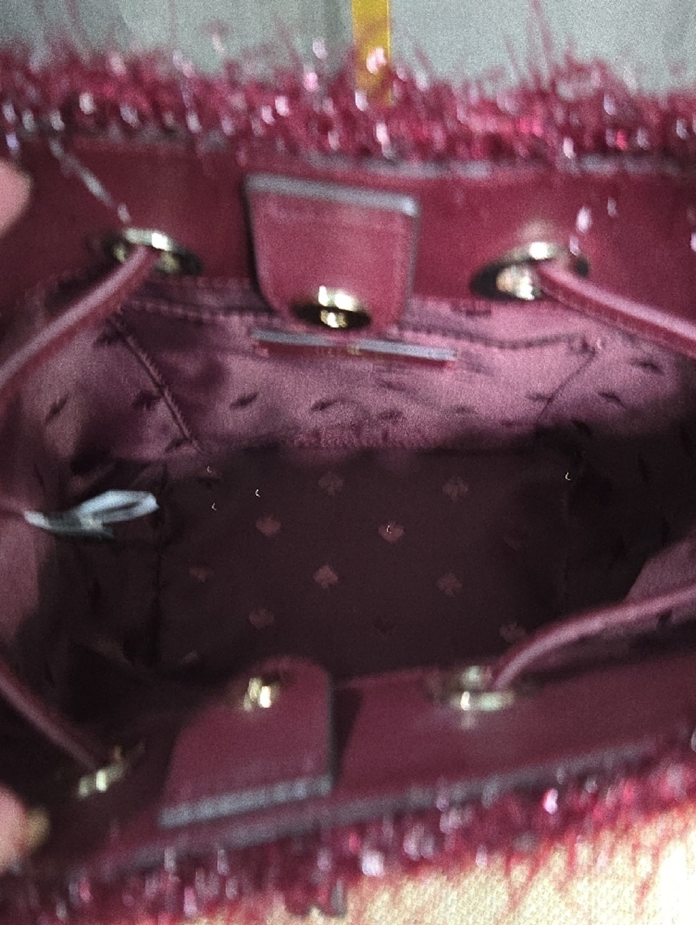 Like-new! kate spade Burgundy Metallic Tinsel Drawstring Bucket Bag - Picture 5 of 8